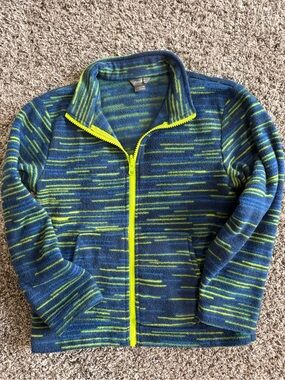 Eddie Bauer Blue and Lime Green Striped Fleece Jacket
